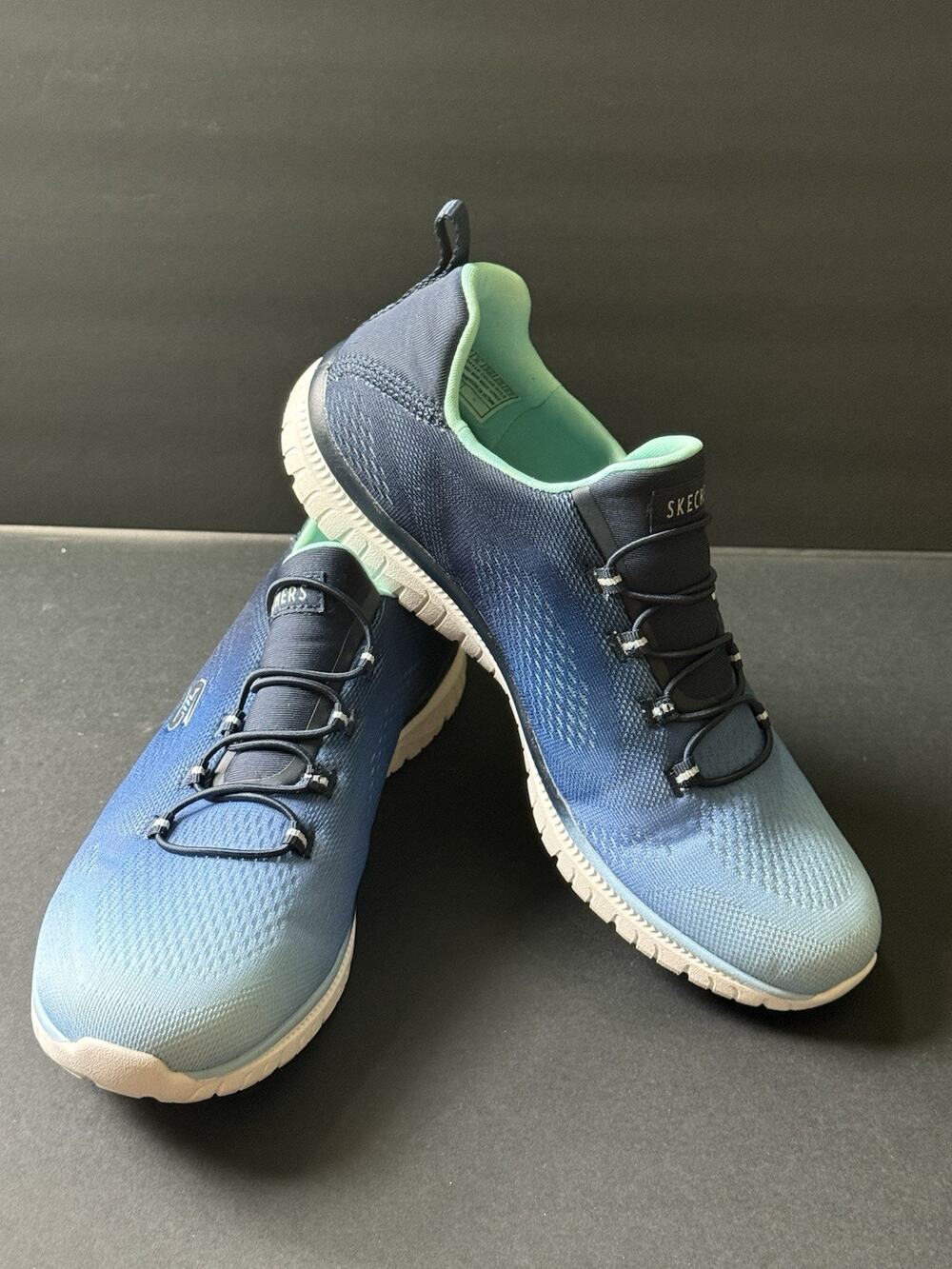 Skechers Virtue Pure Radiance Slip On Bungee Tie Blue Womens Size 8 Athleisure